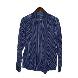 Bugatchi Uomo Classic Fit‎ Men M Navy Stripe Shirt Business Office Work Career